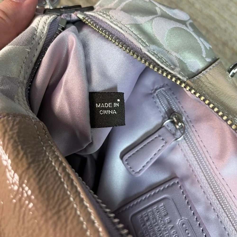Coach Signature C Satchel Bag Lavender Pink Patent Leather Trim F15443